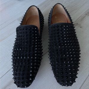 Christian Louboutin Black Suede Spike-Embellished Loafers